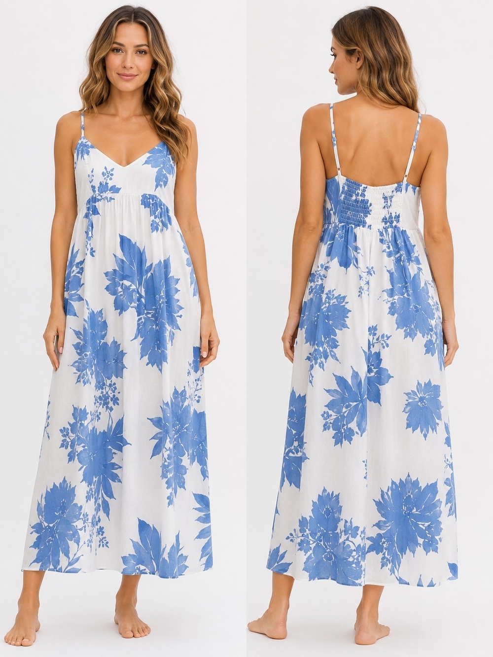 NWT Lucy Paris maxi dress white and blue floral print